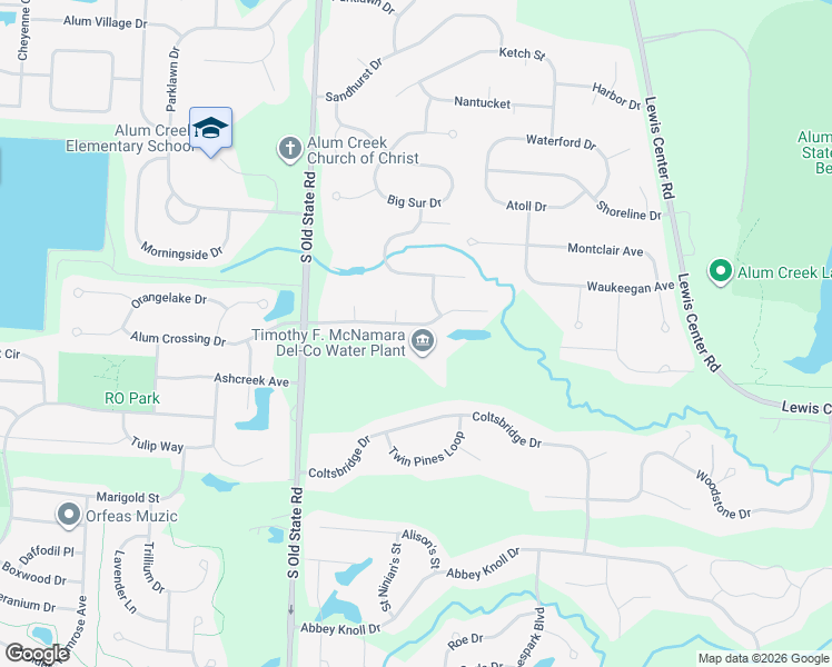 map of restaurants, bars, coffee shops, grocery stores, and more near 2598 Alum Crossing Drive in Lewis Center
