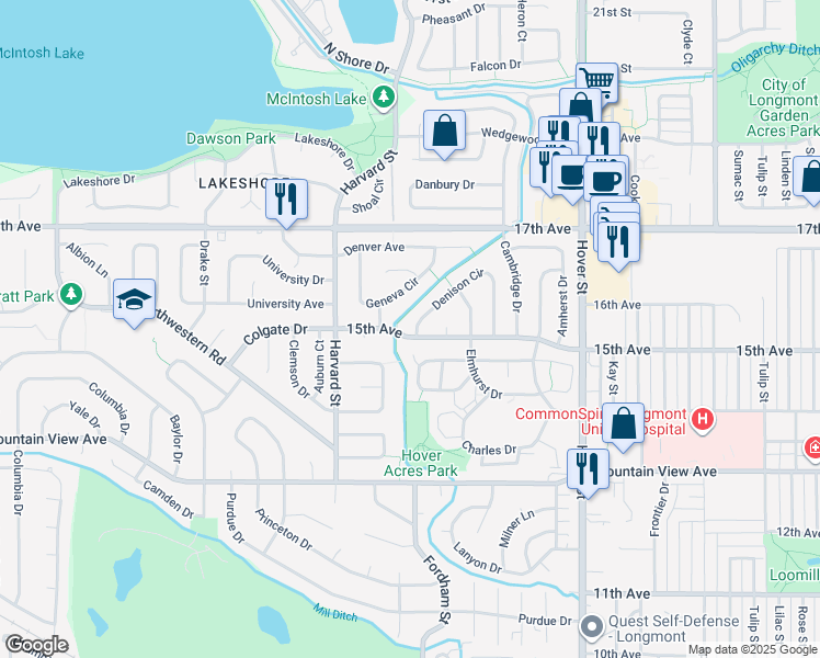 map of restaurants, bars, coffee shops, grocery stores, and more near 2706 15th Avenue in Longmont