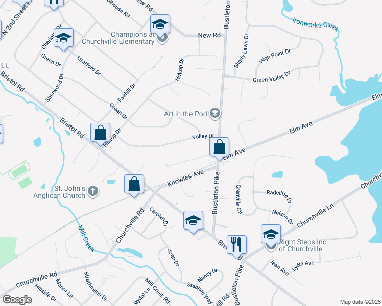 map of restaurants, bars, coffee shops, grocery stores, and more near 49 Cornell Avenue in Churchville