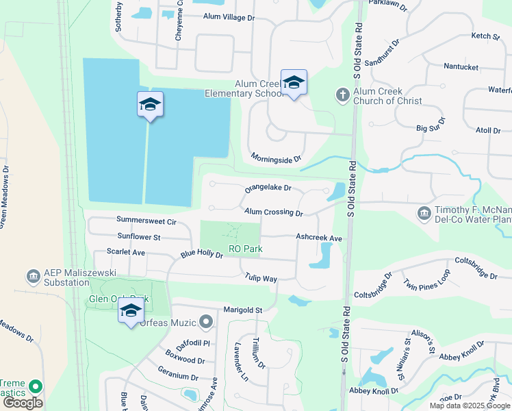 map of restaurants, bars, coffee shops, grocery stores, and more near 2055 Alum Crossing Drive in Lewis Center