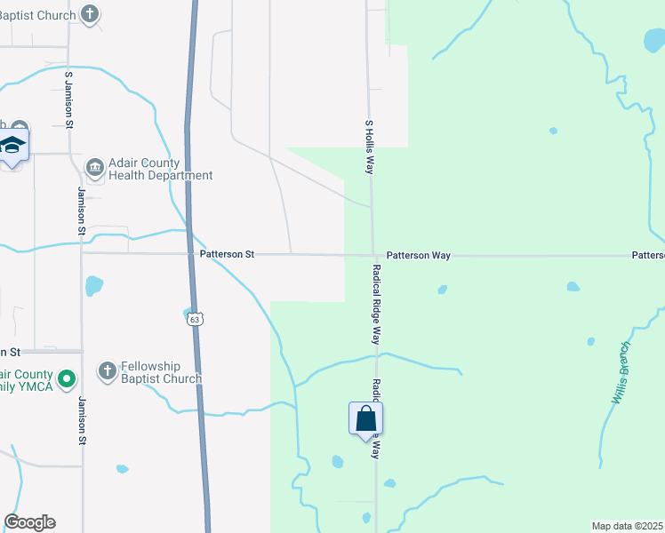 map of restaurants, bars, coffee shops, grocery stores, and more near 26365 Patterson Street in Kirksville