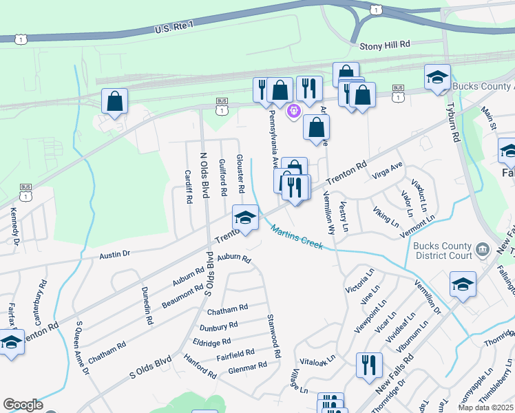 map of restaurants, bars, coffee shops, grocery stores, and more near 865 Trenton Rd in Fairless Hills