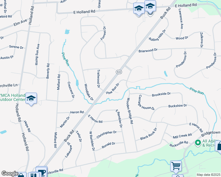 map of restaurants, bars, coffee shops, grocery stores, and more near 30 Pine Run Drive in Holland