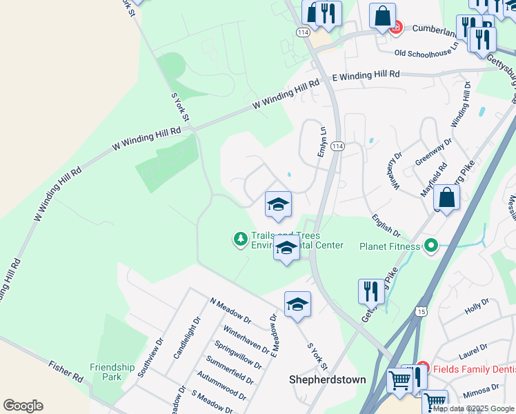 map of restaurants, bars, coffee shops, grocery stores, and more near 112 Lavynndon Lane in Mechanicsburg