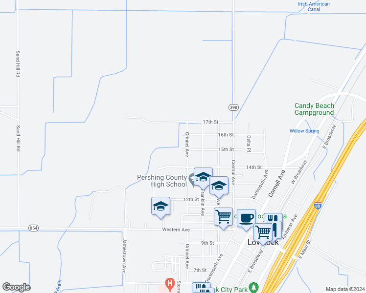 map of restaurants, bars, coffee shops, grocery stores, and more near 815 16th Street in Lovelock