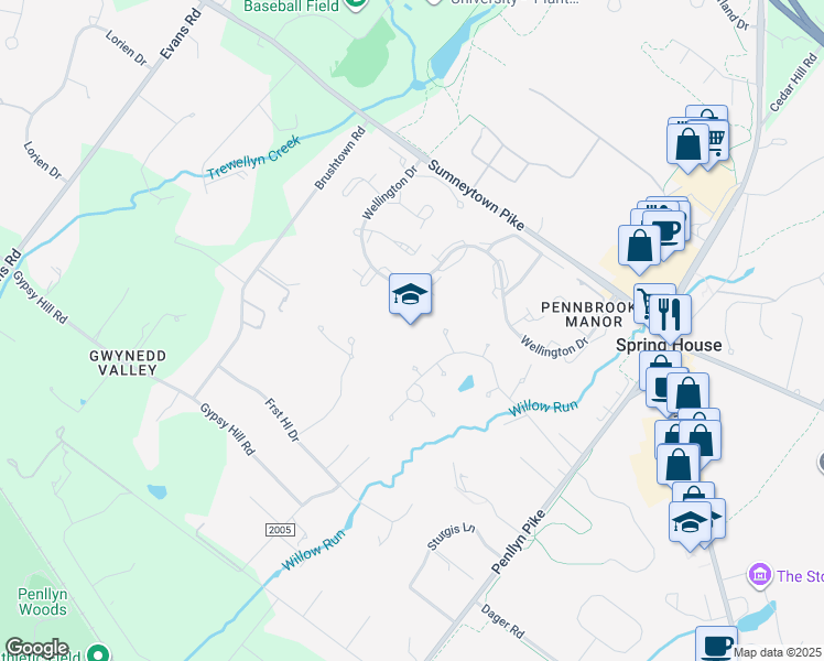 map of restaurants, bars, coffee shops, grocery stores, and more near in North Wales