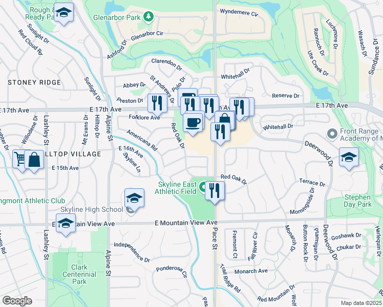 map of restaurants, bars, coffee shops, grocery stores, and more near 817 Sanctuary Circle in Longmont