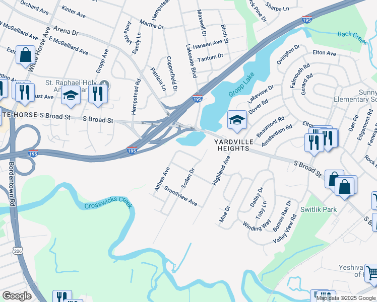map of restaurants, bars, coffee shops, grocery stores, and more near 20 Middleton Drive in Hamilton Township