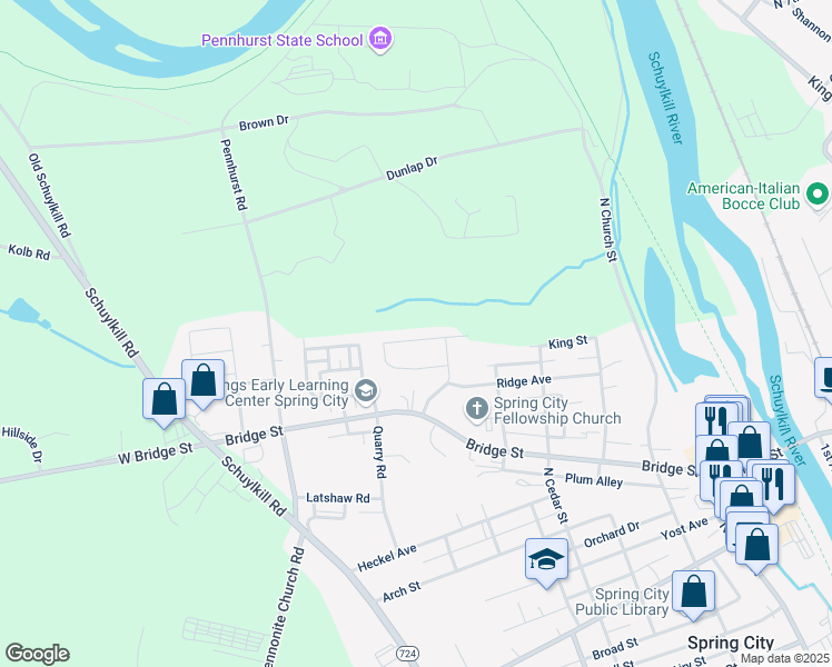 map of restaurants, bars, coffee shops, grocery stores, and more near 75 Kathryn Lane in Spring City