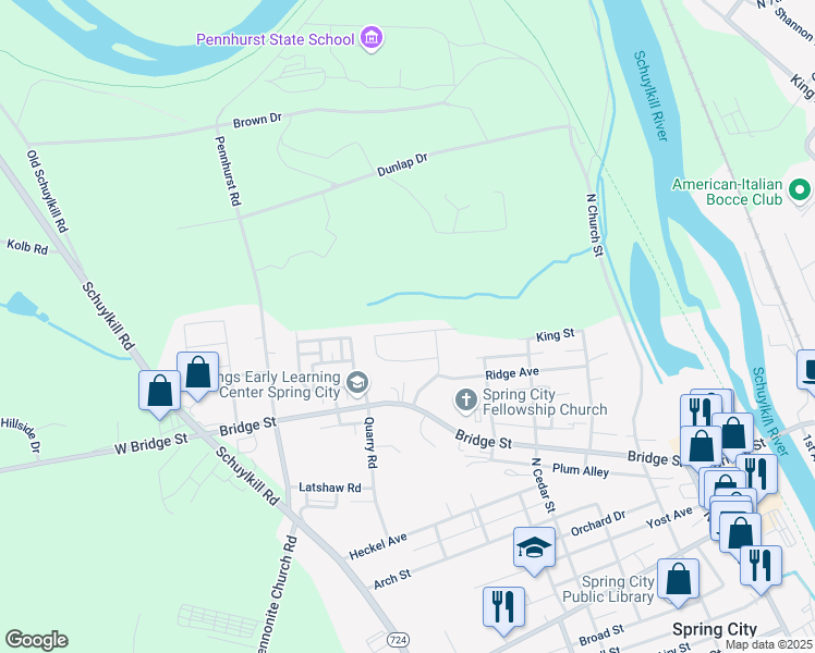 map of restaurants, bars, coffee shops, grocery stores, and more near 75 Kathryn Lane in Spring City