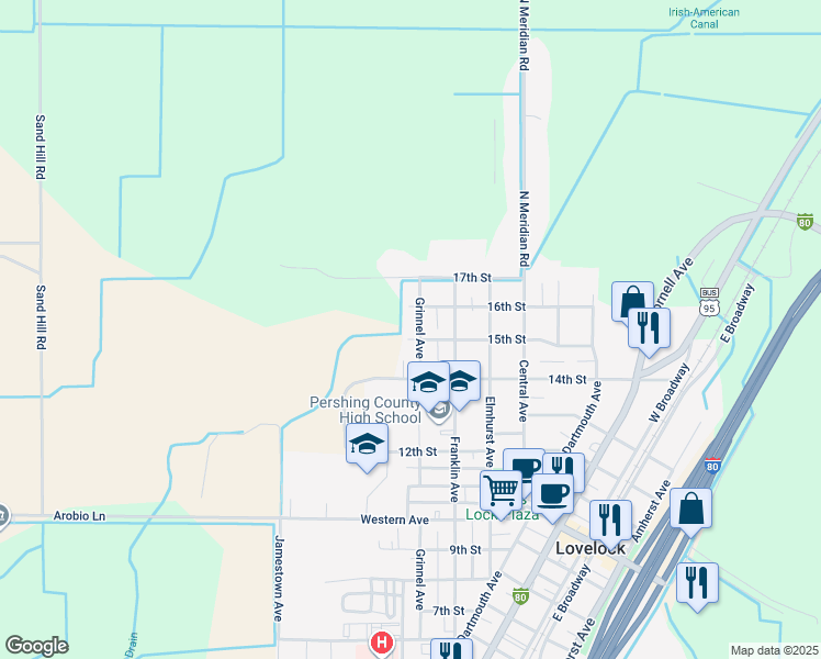 map of restaurants, bars, coffee shops, grocery stores, and more near 815 16th Street in Lovelock