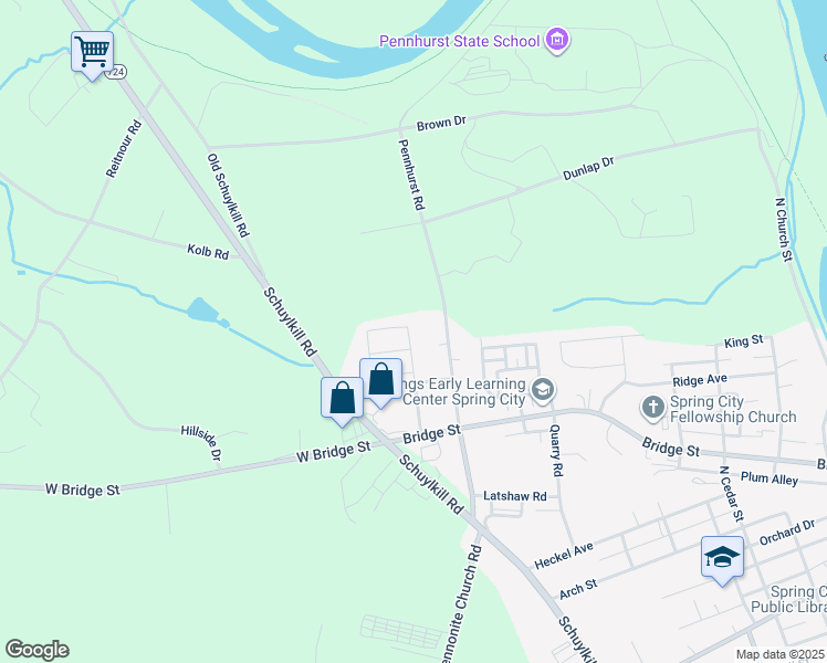 map of restaurants, bars, coffee shops, grocery stores, and more near 21 Carrigan Avenue in Spring City