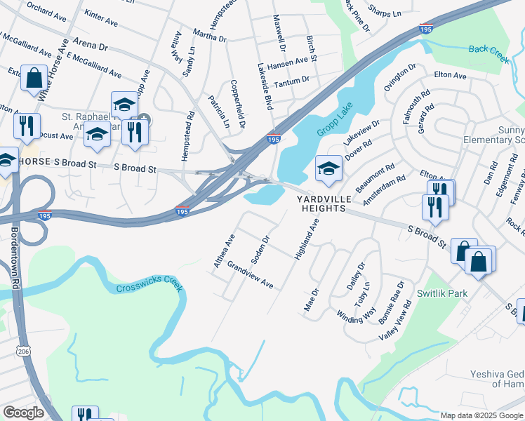 map of restaurants, bars, coffee shops, grocery stores, and more near 20 Middleton Drive in Hamilton Township