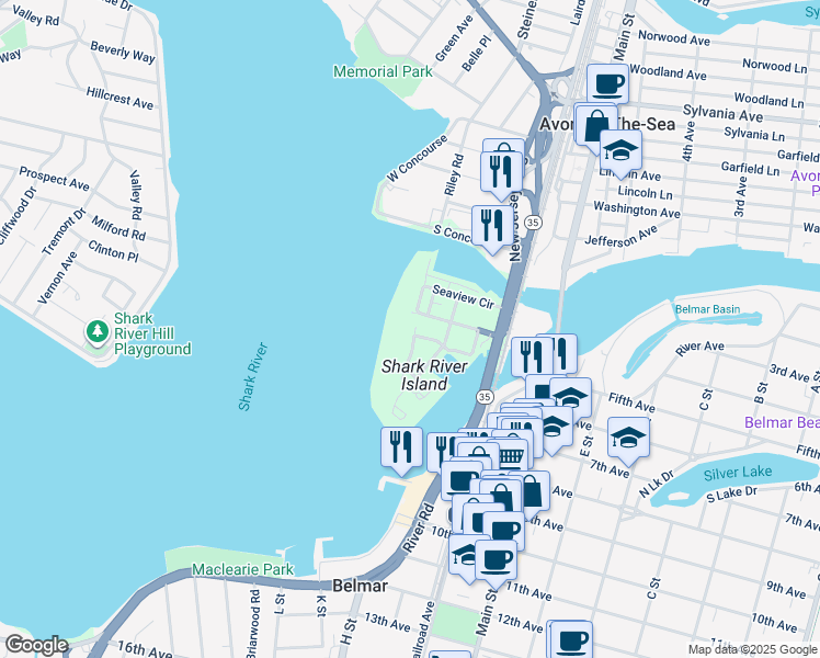 map of restaurants, bars, coffee shops, grocery stores, and more near 401 Seaview Circle in Neptune City