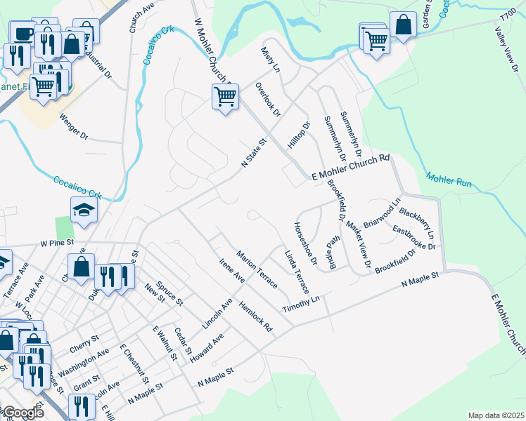 map of restaurants, bars, coffee shops, grocery stores, and more near 166 Linda Terrace in Ephrata