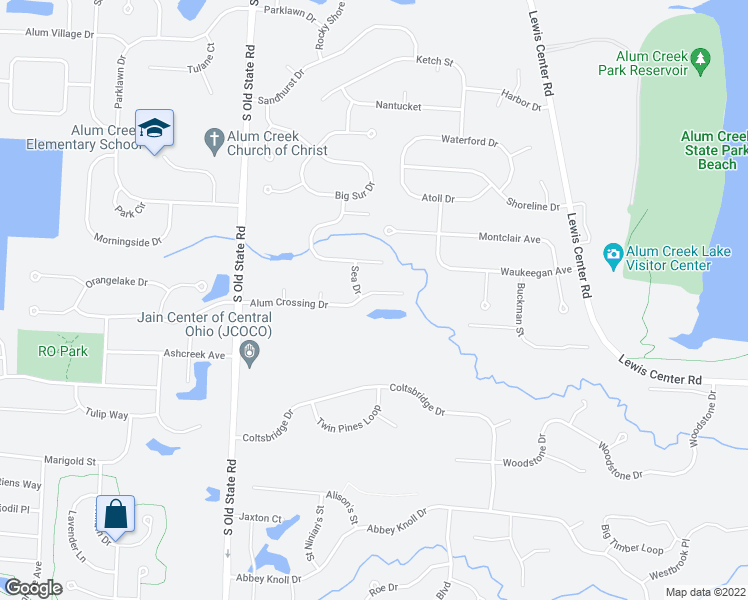 map of restaurants, bars, coffee shops, grocery stores, and more near 2700 Alum Crossing Drive in Lewis Center