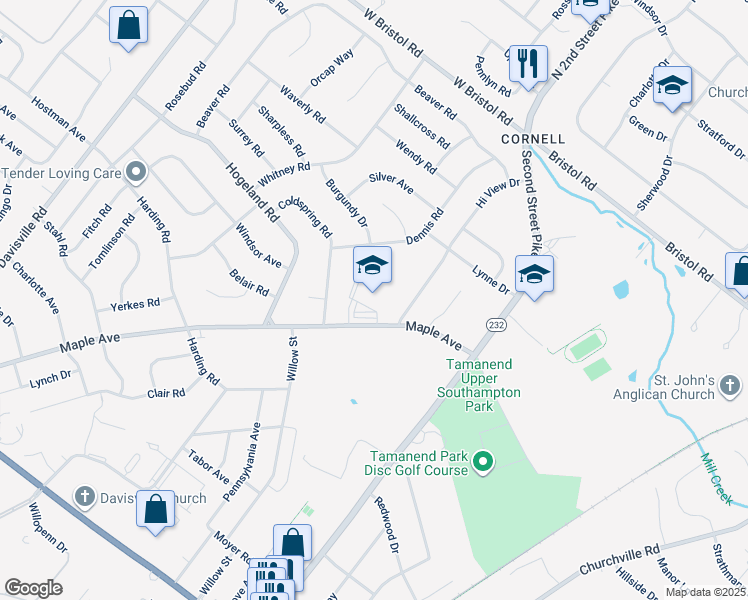 map of restaurants, bars, coffee shops, grocery stores, and more near 475 Maple Avenue in Southampton