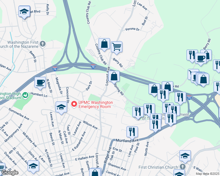 map of restaurants, bars, coffee shops, grocery stores, and more near 650 Locust Avenue in Washington