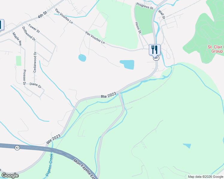 map of restaurants, bars, coffee shops, grocery stores, and more near 796 Route 481 in Monongahela