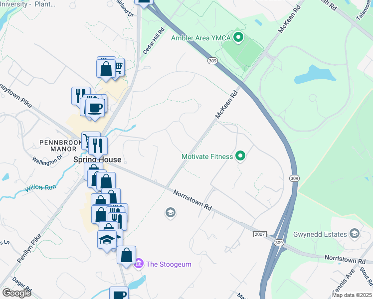 map of restaurants, bars, coffee shops, grocery stores, and more near 800 Spring House Farm Lane in Spring House
