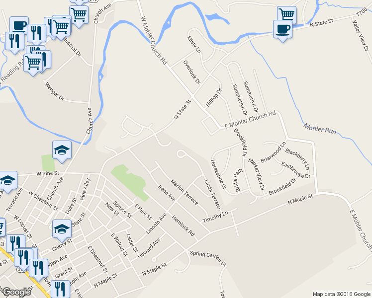 map of restaurants, bars, coffee shops, grocery stores, and more near 162 Linda Terrace in Ephrata
