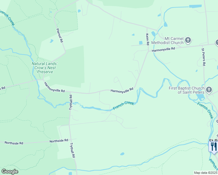 map of restaurants, bars, coffee shops, grocery stores, and more near 2393 Harmonyville Road in Elverson