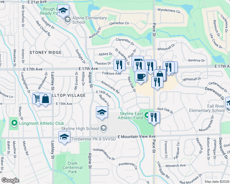 map of restaurants, bars, coffee shops, grocery stores, and more near 706 Picket Lane in Longmont