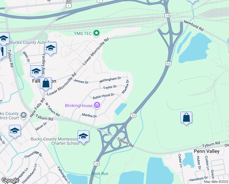map of restaurants, bars, coffee shops, grocery stores, and more near 22 Robin Hood Drive in Levittown