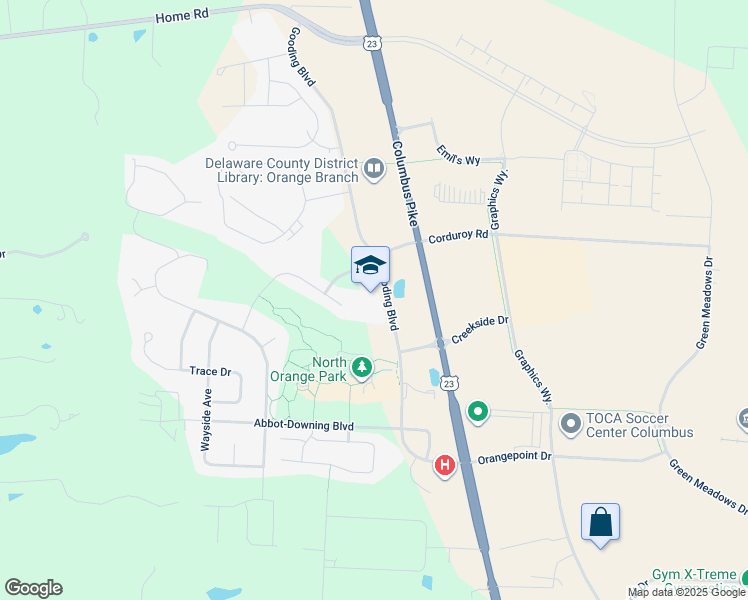 map of restaurants, bars, coffee shops, grocery stores, and more near 7376 Gooding Boulevard in Delaware
