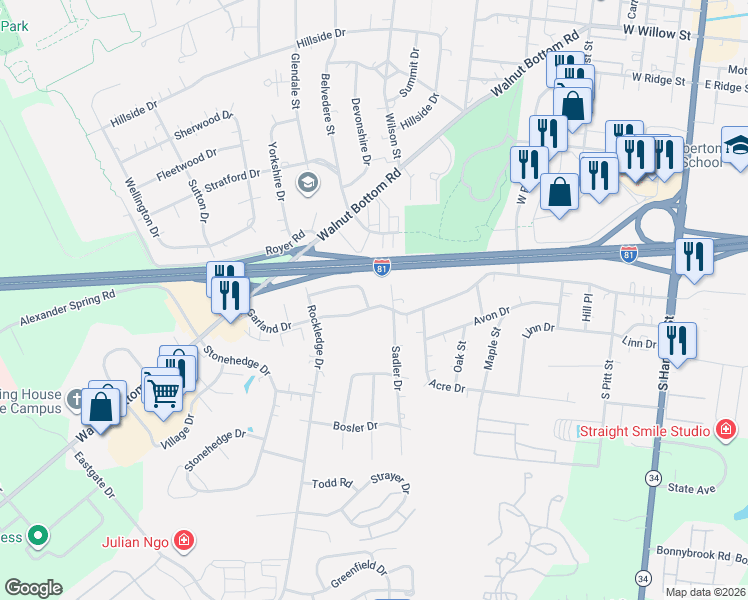 map of restaurants, bars, coffee shops, grocery stores, and more near 904 Sadler Court in Carlisle