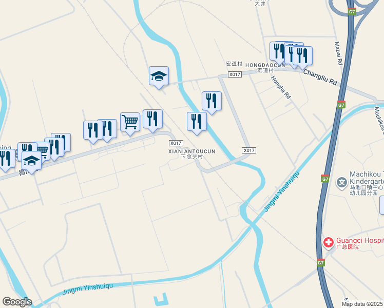 map of restaurants, bars, coffee shops, grocery stores, and more near Changliu Road in Beijing