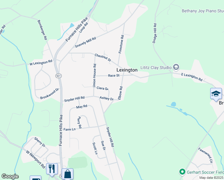 map of restaurants, bars, coffee shops, grocery stores, and more near 115 Ciera Drive in Lititz