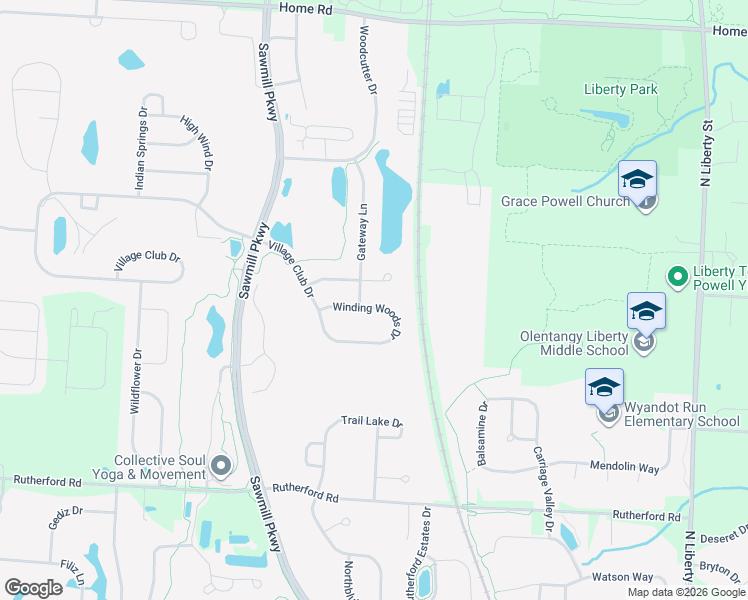 map of restaurants, bars, coffee shops, grocery stores, and more near 3349 Windy Forest Lane in Powell