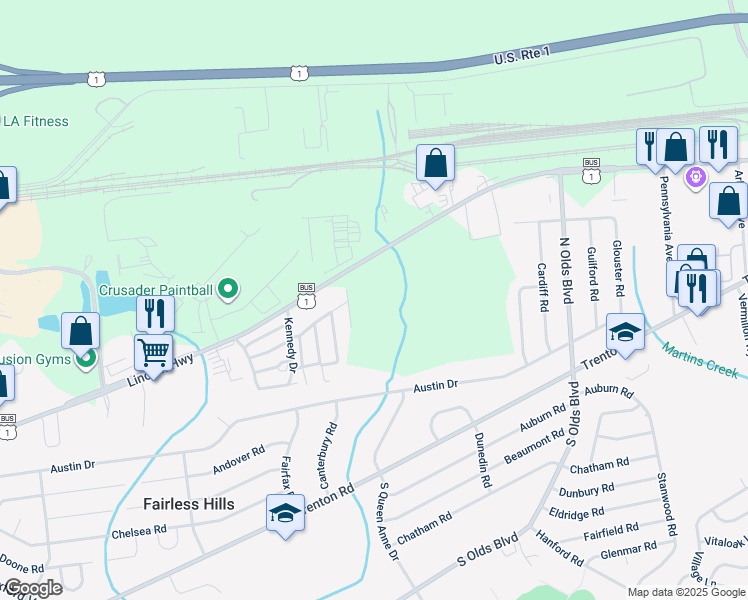 map of restaurants, bars, coffee shops, grocery stores, and more near 403 Reagan Drive in Fairless Hills