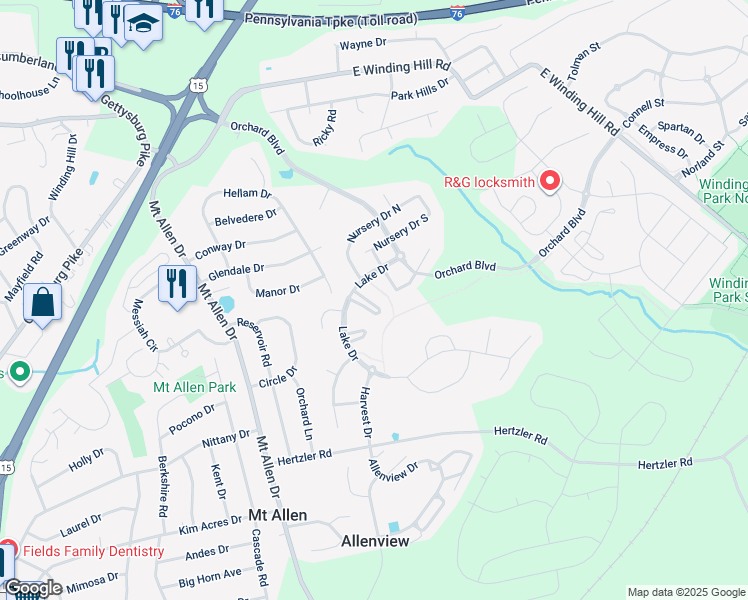 map of restaurants, bars, coffee shops, grocery stores, and more near 1913 Roxbury Court in Mechanicsburg