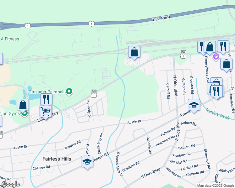 map of restaurants, bars, coffee shops, grocery stores, and more near 406 Reagan Drive in Fairless Hills