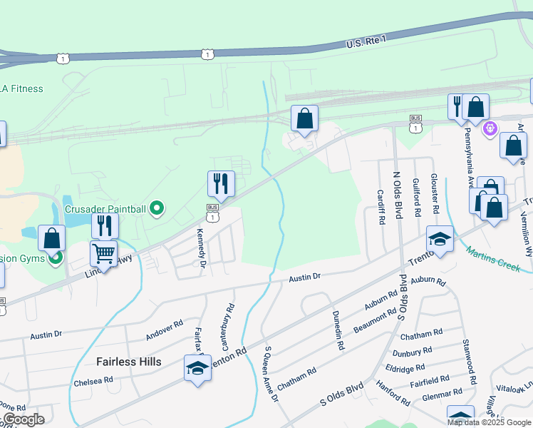 map of restaurants, bars, coffee shops, grocery stores, and more near 406 Reagan Drive in Fairless Hills