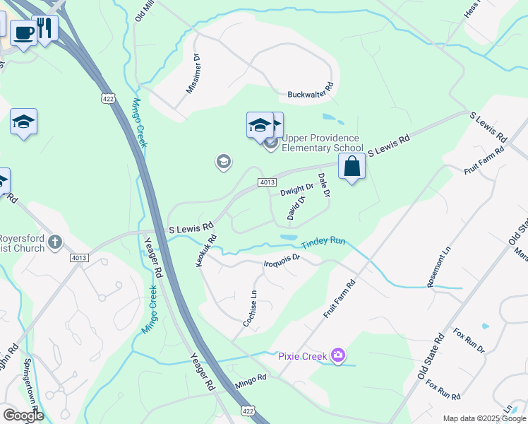 map of restaurants, bars, coffee shops, grocery stores, and more near 5 Donna Dr in Royersford