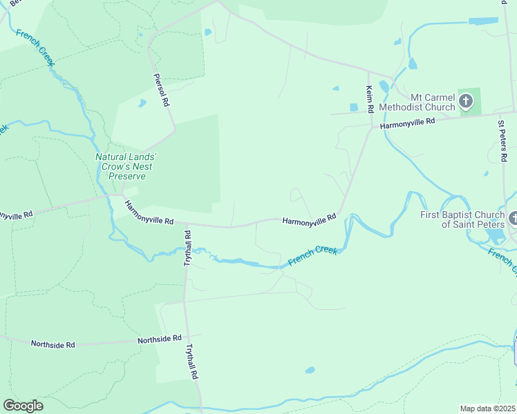 map of restaurants, bars, coffee shops, grocery stores, and more near 2413 Harmonyville Road in Elverson