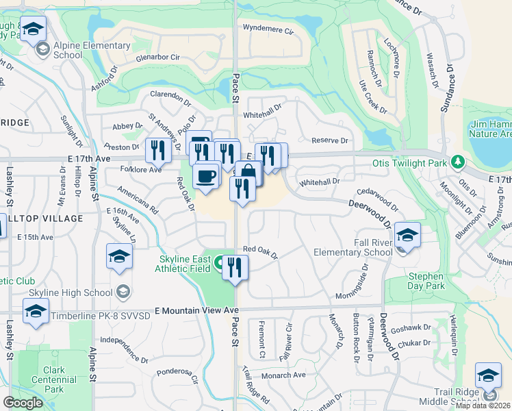 map of restaurants, bars, coffee shops, grocery stores, and more near 1440 Cedarwood Drive in Longmont
