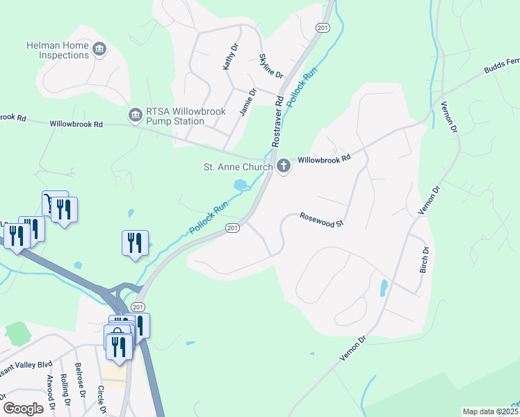 map of restaurants, bars, coffee shops, grocery stores, and more near 1842 Rostraver Road in Belle Vernon