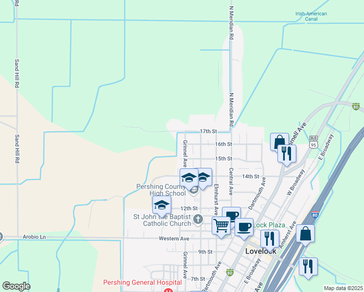 map of restaurants, bars, coffee shops, grocery stores, and more near 815 16th Street in Lovelock