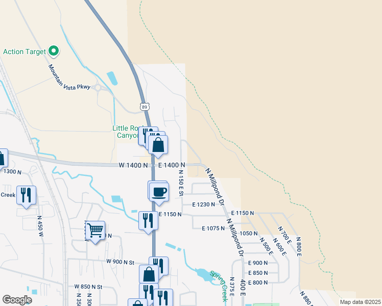 map of restaurants, bars, coffee shops, grocery stores, and more near 1455 Spring Mountain Road in Springville