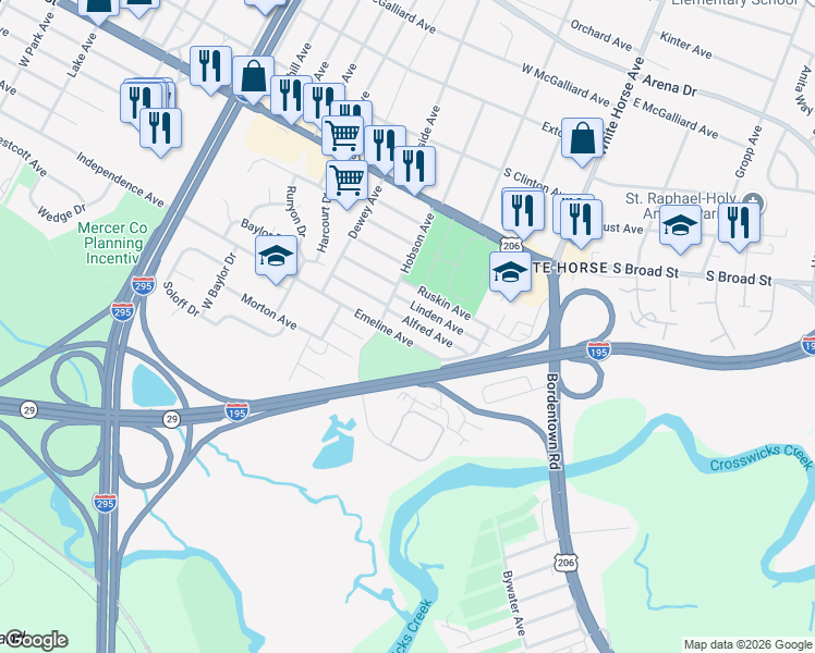 map of restaurants, bars, coffee shops, grocery stores, and more near 39 Alfred Avenue in Hamilton Township