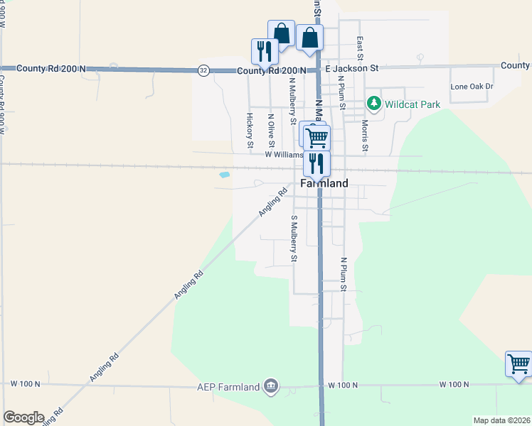 map of restaurants, bars, coffee shops, grocery stores, and more near 221 Angling Road in Farmland