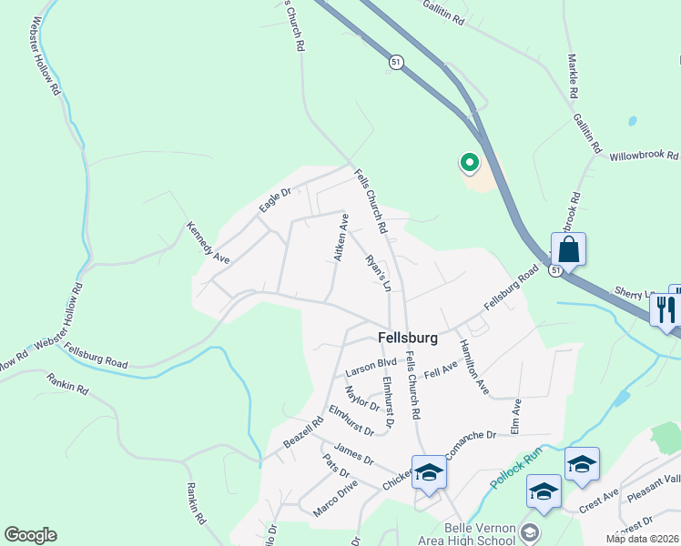 map of restaurants, bars, coffee shops, grocery stores, and more near 314 Aitken Avenue in Belle Vernon