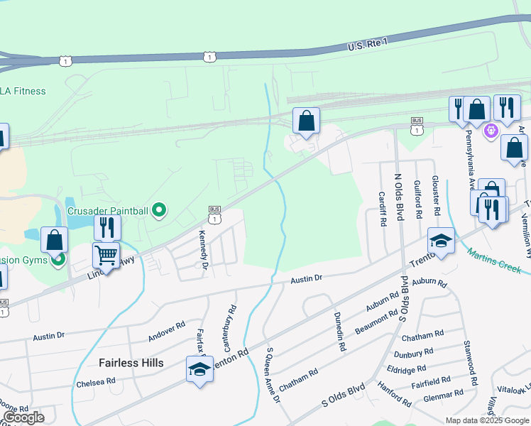 map of restaurants, bars, coffee shops, grocery stores, and more near 400 Reagan Drive in Fairless Hills