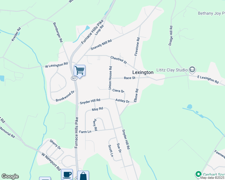 map of restaurants, bars, coffee shops, grocery stores, and more near 107 Ciera Drive in Lititz