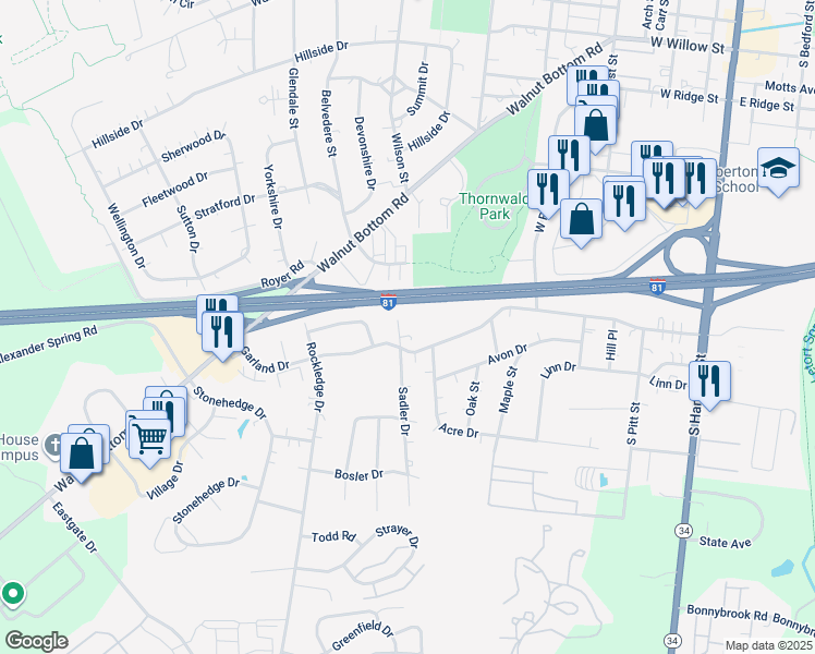 map of restaurants, bars, coffee shops, grocery stores, and more near 905 Sadler Court in Carlisle