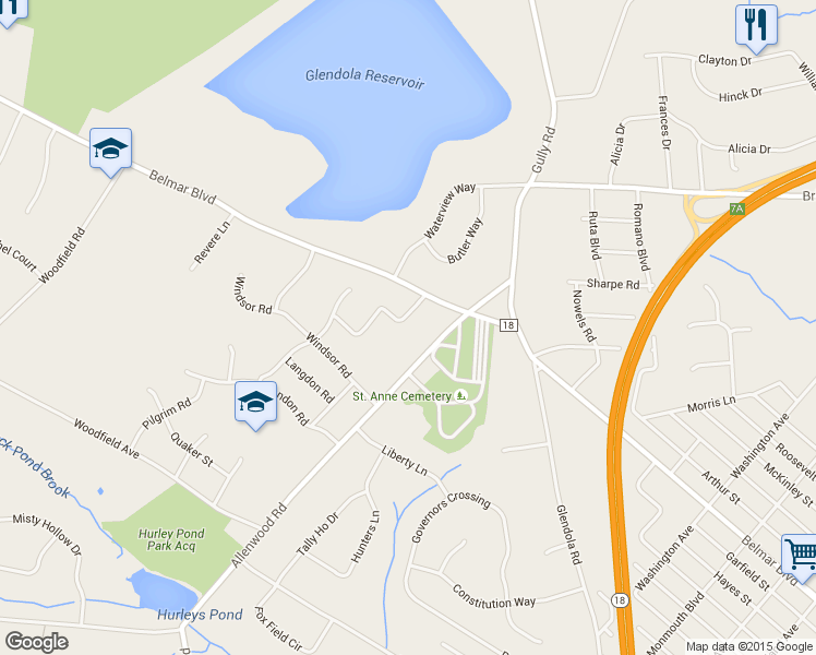 map of restaurants, bars, coffee shops, grocery stores, and more near 1604 Cammar Drive in Wall Township